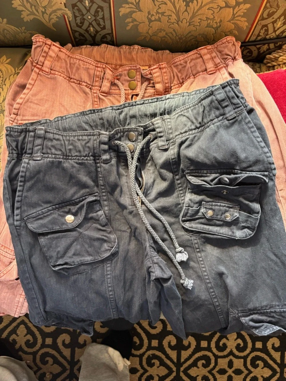 FREE PEOPLE Tahiti Cargo Pocket Utility Pants - Black and Dusty Rose - Picture 5 of 12